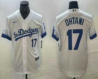 Mens Los Angeles Dodgers #17 Shohei Ohtani Number White 2021 City Connect Cool Base Stitched Jersey